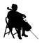 Young cellist vector silhouette siting and playing cello on white background. Woman artist play cello.