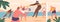 Young Characters Play Beach Volleyball On Sandy Courts, Enjoying The Sun, Sand, And Teamwork, Vector Illustration