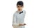 Young charming waiter in a white shirt leaned forward