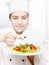 Young chef decorating delicious salad