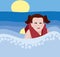 Young child swimming in Ocean or Sea