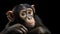 Young Chimpanzee, Simia troglodytes, sitting in front of dark background. generative ai