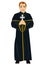 Young christian priest in cassock holding a cross