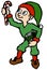 young christmas cartoon elf holding a candy cane