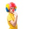 Young clown points to his nose