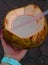 Young coconut opened to drink