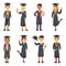 Young college graduate and university students vector characters set