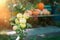 young columnar apple tree with a harvest. Apples ripen on a columnar apple tree against the background of a pumpkin