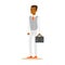 Young confident African American businessman with briefcase . Colorful cartoon character vector Illustration