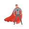 Young confident business man with red superhero cape