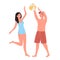 Young couple active playing with beach ball