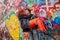 Young couple on the Background John Lennon Wall, Prague