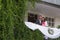 Young couple on balcony