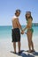 Young couple on beach snorkel