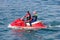 Young couple on board a large jetbike