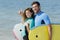 young couple bodyboard surfers r