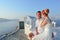 Young couple bride and groom celebrate wedding on Santorini