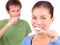 Young couple brushing teeth together