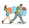 Young couple carrying home furniture