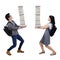 Young couple carrying a pile of books