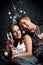 Young couple with champagne on Christmas