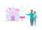 Young couple chooses a house to buy. House for sale. Vector illustration in flat style