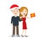 Young couple with Chrismas gift flat characters