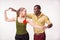 Young couple dances Caribbean Salsa, studio shot