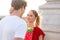 Young couple dating outdoor on sunny day