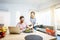 Young couple dinning in the living room