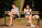 Young couple distracted with communication technology tablet and
