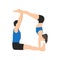 Young couple doing acroyoga Jedi Box, fitness or pilates practice in pair, yoga with partner, handstand with support