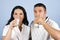 Young couple drinking milk