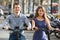 Young couple on electric bikes