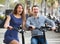 Young couple with electric bikes