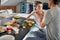 A young couple enjoying a delicious food in the morning at home. Couple, home, breakfast, togetherness