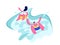 Young Couple Enjoying Summer Vacation in Waterpark Riding Floats and Laughing. Funny Excited Man and Woman Water Slide