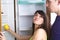 Young couple explores empty fridge