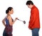 Young couple fight with ladle