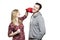 Young couple fighting with boxing gloves smiling