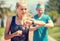 Young couple finishing jogging