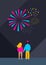 Young couple firework flat vector illustration