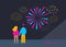 Young couple firework flat vector illustration