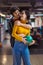 Young couple having fun in bowling alley