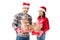 Young couple holding christmas gifts