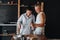 Young couple in love cook healthy food in the kitchen together.