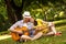 Young couple in love playing acoustic guitar