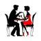 Young couple in love sitting in a cafe. silhouette detailed vec