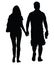Young couple in love vector silhouette illustration walking around and holding hands vector. Happy couple walking. Closeness.