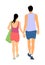 Young couple in love walking and holding hands vector illustration. Happy time for lovers. Beautiful back view sport tall people.